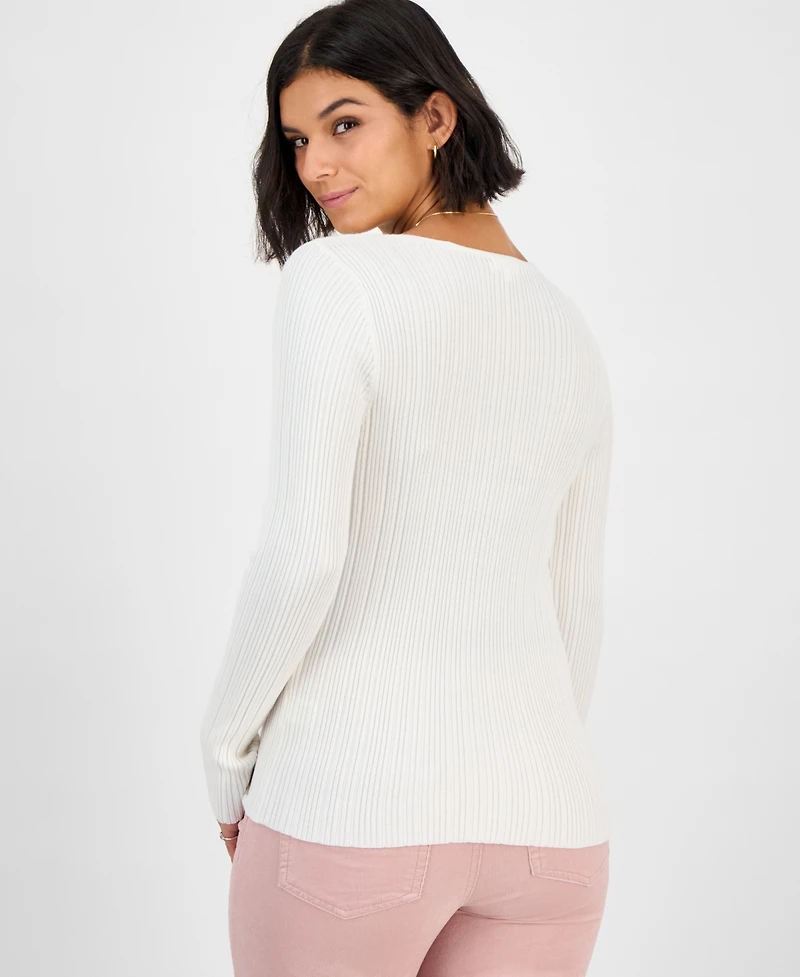 Ultra Flirt Juniors' V-Neck Ribbed Fine Gauge Flyaway Sweater