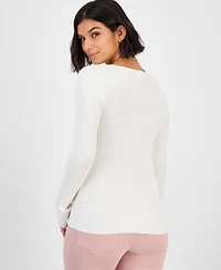 Ultra Flirt Juniors' V-Neck Ribbed Fine Gauge Flyaway Sweater