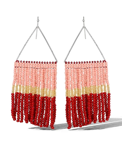 Jessica Simpson Pink and Red Ombre Beaded Fringe Earrings