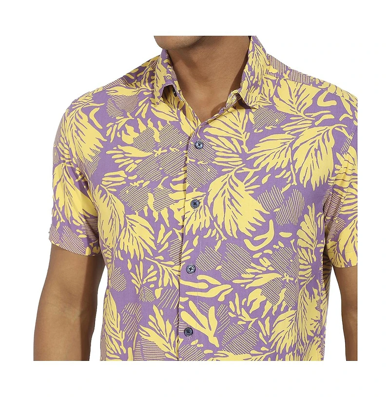 Campus Sutra Men's Lavender & Yellow Contrast Foliage Shirt
