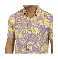 Campus Sutra Men's Lavender & Yellow Contrast Foliage Shirt