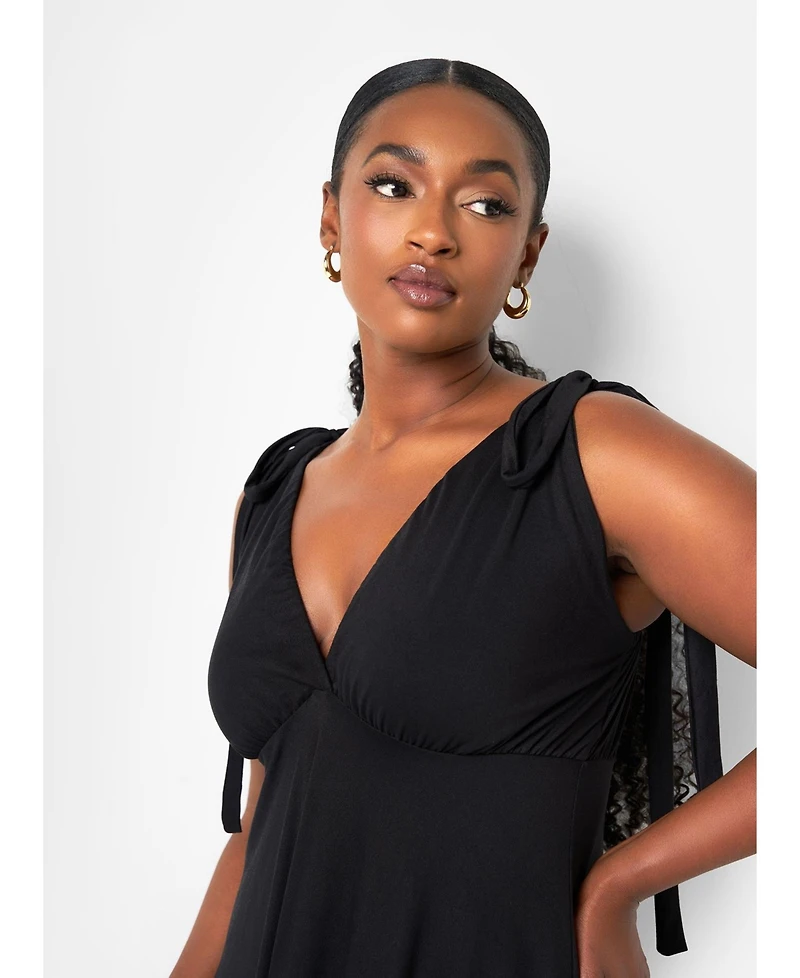 Rebdolls Women's Tie Strap Ruffle Hem Mini Skater Dress - Black