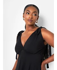 Rebdolls Women's Tie Strap Ruffle Hem Mini Skater Dress - Black