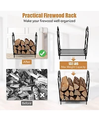 Akiudex Indoor Outdoor Steel Firewood Rack with Raised Base and Decorative Design