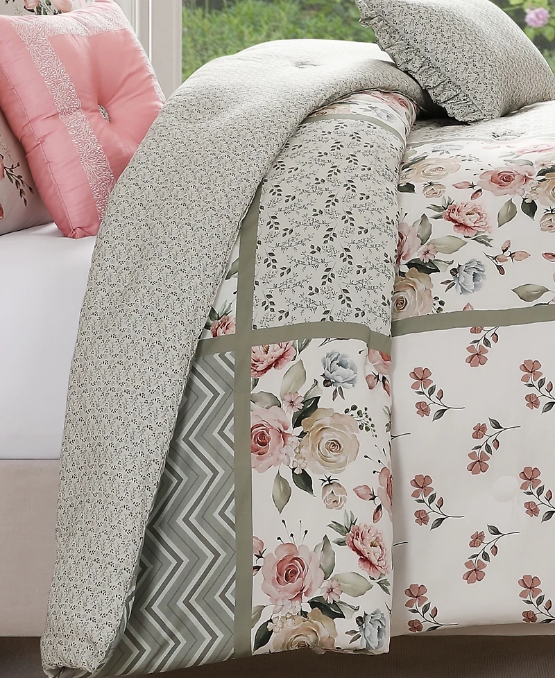 Bebejan Sage Serenity 100% Cotton Sateen 5 Piece King Size Reversible Comforter Set