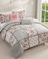 Bebejan Sage Serenity 100% Cotton Sateen 5 Piece Queen Size Reversible Comforter Set