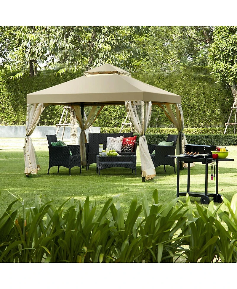 Costway Outdoor 2-Tier 10'x10' Gazebo Canopy Shelter Awning Tent Patio Garden Screw-free structure