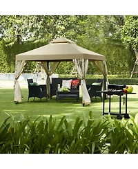 Costway Outdoor 2-Tier 10'x10' Gazebo Canopy Shelter Awning Tent Patio Garden Screw-free structure