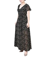 Ny Collection Petite Short Sleeve Chiffon Wrap Maxi Dress