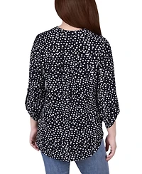 Ny Collection Petite 3/4 Push Tab Mandarin Collar Top