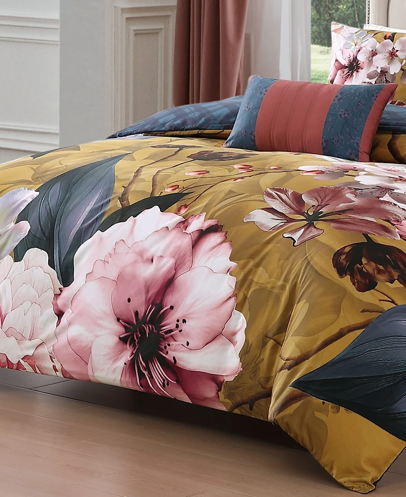 Bebejan Golden Bounty Bedding 220 Thread Count 100% Cotton Sateen 5 Piece Queen Size Reversible Comforter Set
