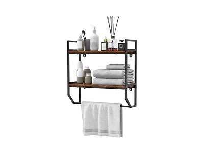 Slickblue Wall-Mounted Over Toilet Shelving Unit with 2 Shelves and Towel Bar for Bathroom Storage