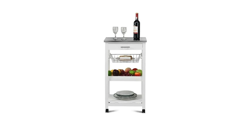 Slickblue Kitchen Cart with Storage Drawer and Stainless Steel Top for Easy Organization