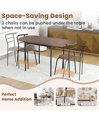 Gymax 3 Pcs Foldable Dining Table Set w/ 2 Chairs Industrial Oval Corner Dining Set