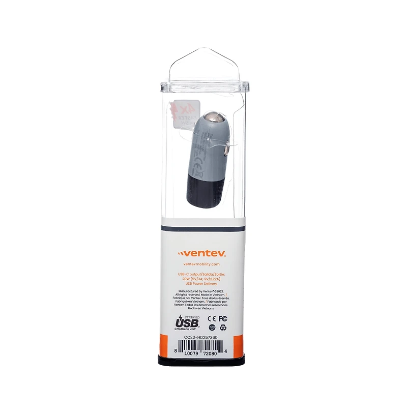 Ventev 20W Ultrafast Usb C Universal Car Charger-Gray