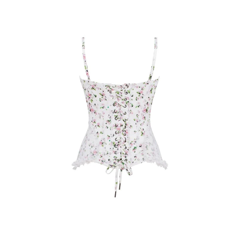 Milla Womens Romantic apple blossom corset with rosebud appliques