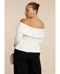 Eloquii Women's Plus Size Fold Over Top With Front Button Detail