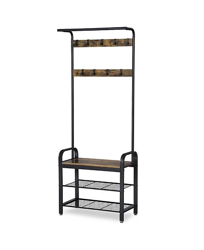 Slickblue Modern Industrial Hall Tree with Coat Rack and Shoe Storage Bench for Entryway