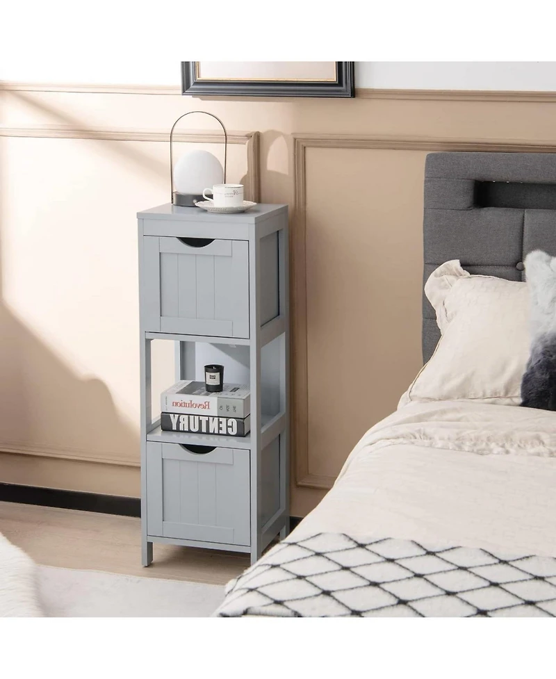 Slickblue Modern Farmhouse Bathroom Floor Cabinet with 2 Drawers and Shelf in Wood Finish