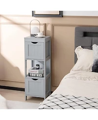 Slickblue Modern Farmhouse Bathroom Floor Cabinet with 2 Drawers and Shelf in Wood Finish