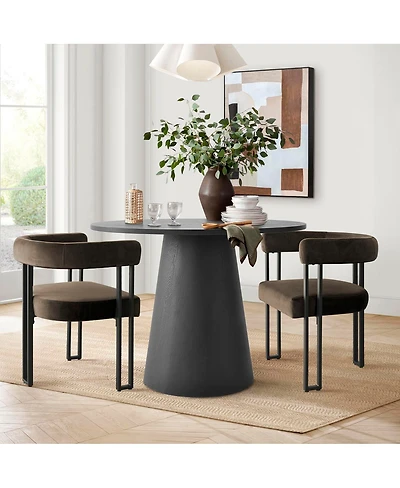 Modern 3 Piece Round Dining Table Set 35 Inch Small Kitchen and Breakfast Nook with 2 Upholstered Armchairs Space Saving Home Furniture-Maison