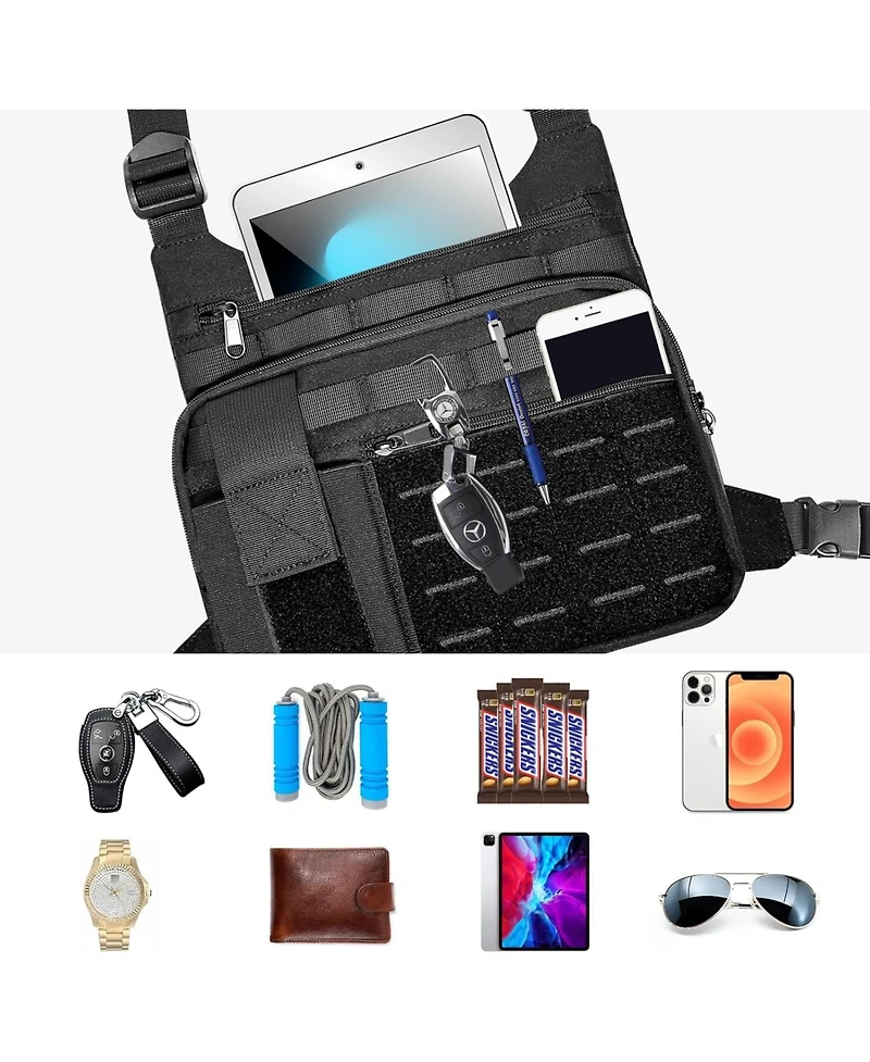 Nakto Tactical Chest Bag Lightweight Running Chest Pack, Water Resistant Running Vest Pack with Phone Holder Running Backpack for Men Women(Black Ches