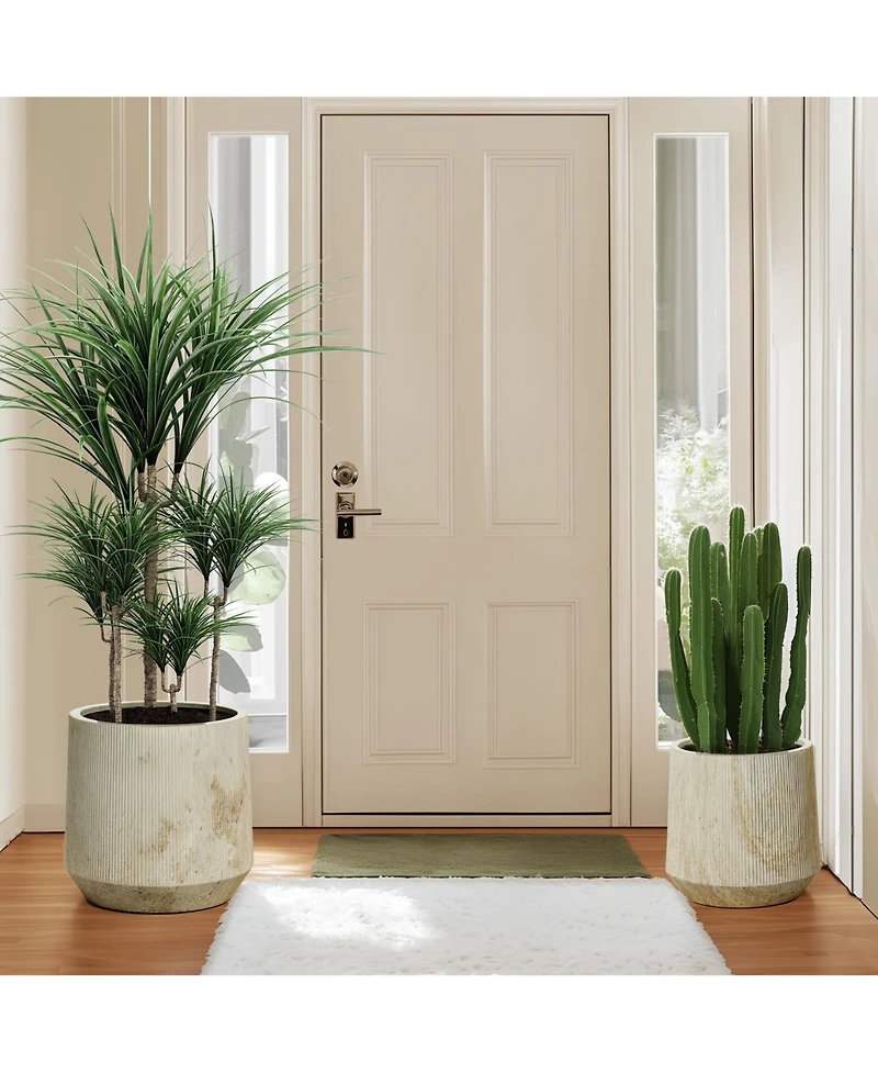 LuxenHome 2-Piece Marble Off-White Ribbed Texture MgO Planter Set, Indoor and Outdoor