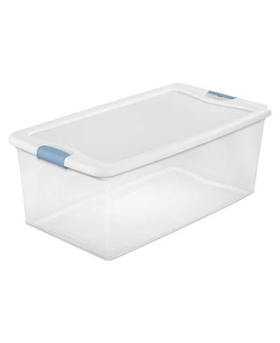 Sterilite 106 Qt Clear Plastic Stackable Storage Bin w/ White Latch Lid, 12 Pack