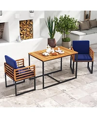 Gymax 3 Piece Outdoor Dining Set 2 Acacia Wood Armchairs w/ 43.5 Inch Dining Table
