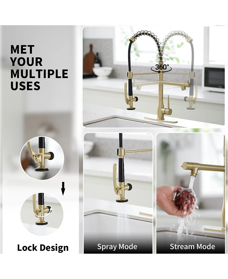 Commercial Pull Down Kitchen Sink Faucet With Sprayer Modern Single Handle Brass Taps Matte Black