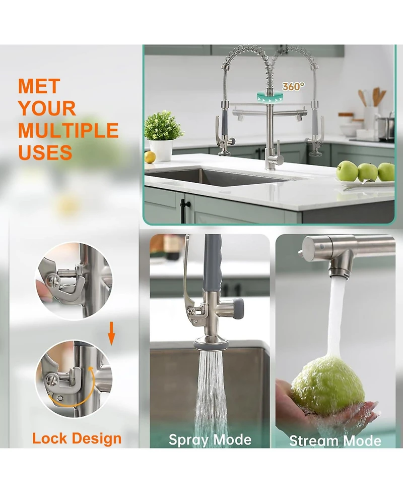 Commercial Pull Down Kitchen Sink Faucet With Sprayer Modern Single Handle Brass Taps Matte Black