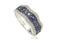 Suzy Levian New York Sterling Silver Sapphire & Created White 9 Stone Curvy Frame Ring