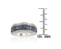 Suzy Levian New York Sterling Silver Sapphire & Created White 9 Stone Curvy Frame Ring
