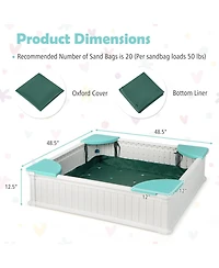 Akiudex Large Outdoor Kids Sandbox with Cover, Bottom Liner, and 4 Corner Seats