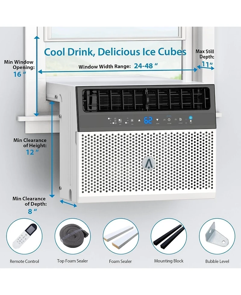 Gaomon 8,000 Btu Window Air Conditioner - Dehumidify & Fan Modes, Quiet, Easy to Install, Remote Control Included, Saddle-Style Design