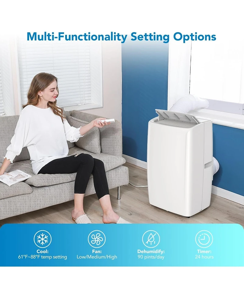 Gaomon 14,000 Btu Portable Air Conditioner - Dehumidifying & Fan Modes, Quiet Operation, Easy Mobility, Remote Control, White, For Home & Office
