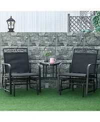 Flynama Outdoor Glider Chairs with Coffee Table, Patio 2-Seat Rocking Chair Swing with Breathable Sling for Backyard, Garden and Porch, Black
