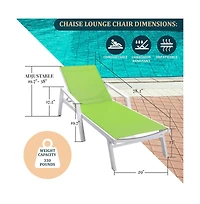 LeisureMod White Aluminum Outdoor Patio Chaise Lounge Chair With Arms