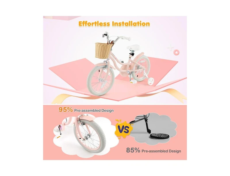 Akiudex 16 Inch Kids Bike with Basket Adjustable Seat Training Wheels and Dual Brake System