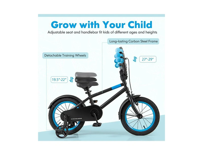 Akiudex Adjustable Kids Bike with Dual Brakes and Training Wheels