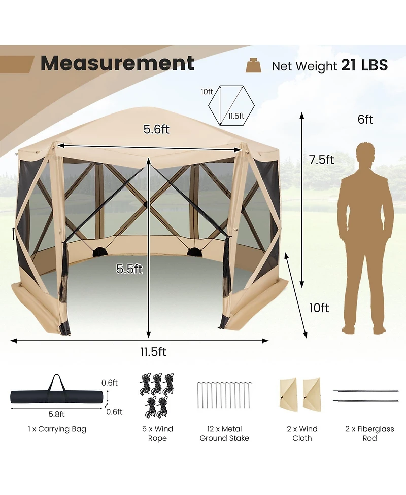 Akiudex 11.5 x 11.5 ft pop-up screen house tent with portable carrying bag