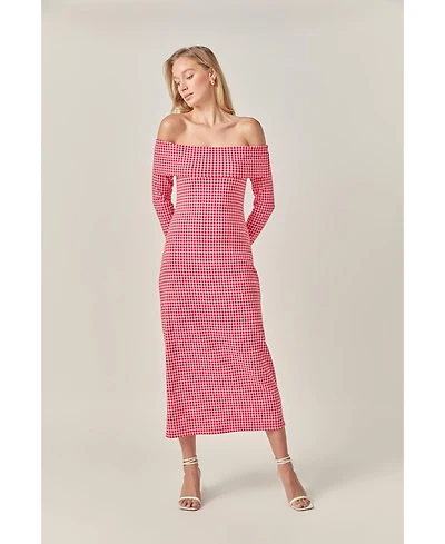 English Factory Women's Gingham Off The Shoulder Midi Dress