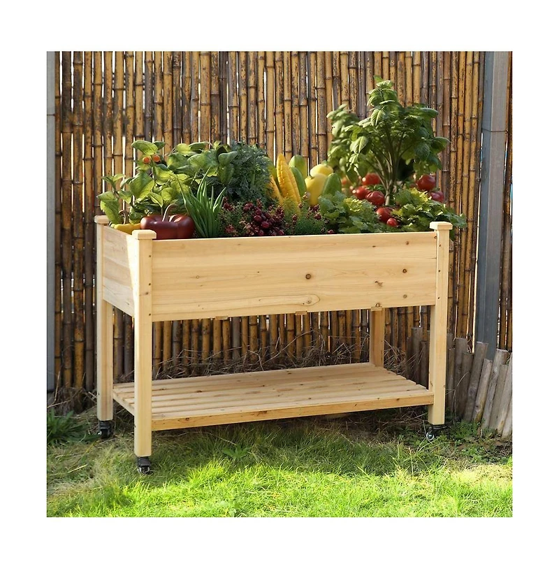 Slickblue Outdoor Wood Raised Garden Bed Planter Box on Wheels for Easy Mobility