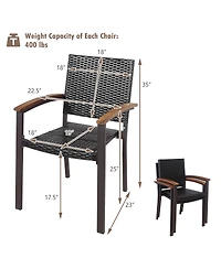 Costway Outdoor Patio Pe Rattan Dining Chairs Armrest Stackable Garden