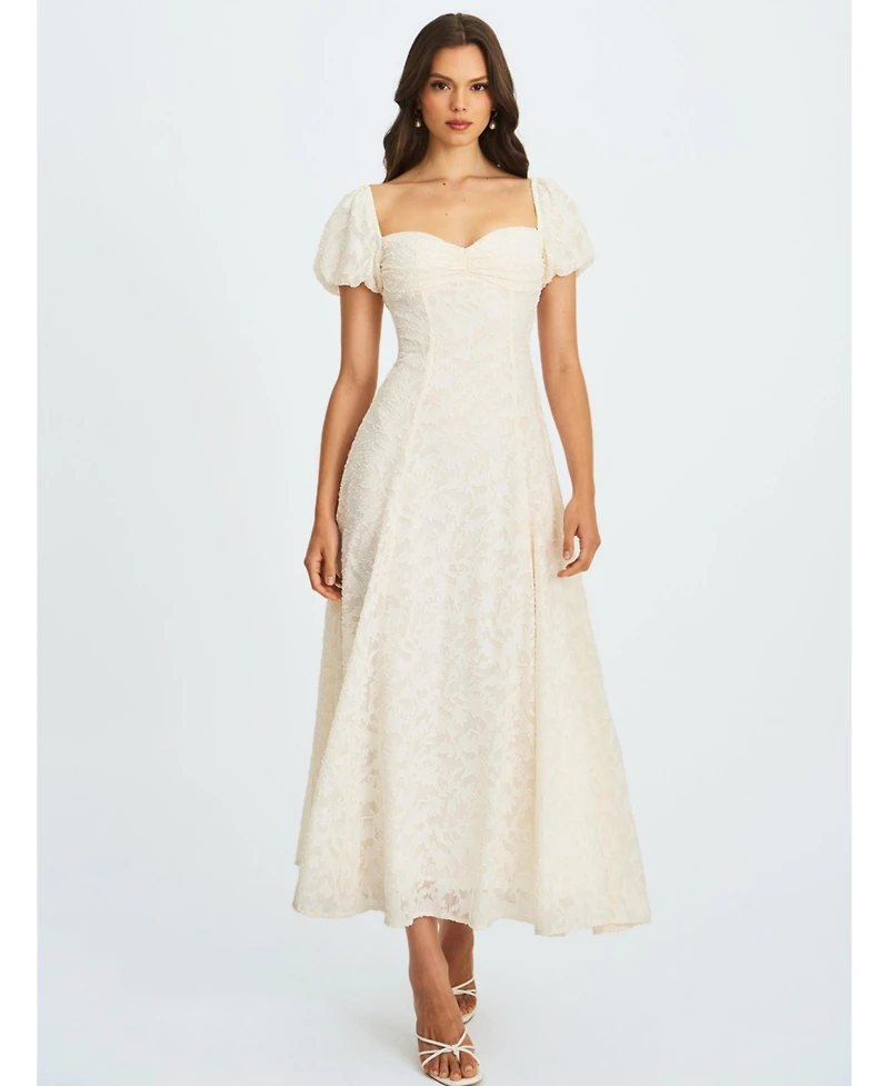 Miss Circle Women Pandora White Bubble Sleeve Backless Maxi Dress