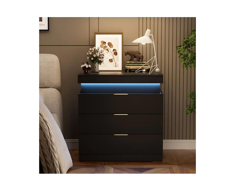 Casainc Nightstand storage table with Charging Station and Led Lights