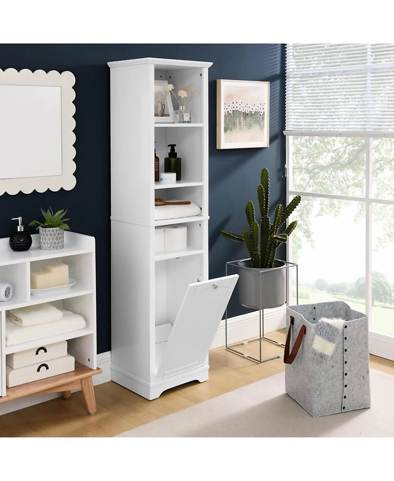 Vanirror 64 Inch Tall Storage Cabinet with Laundry Hamper, 4 Adjustable Shelves & Hidden Space for Bathroom, Home - White