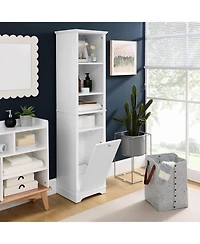 Vanirror 64 Inch Tall Storage Cabinet with Laundry Hamper, 4 Adjustable Shelves & Hidden Space for Bathroom, Home - White