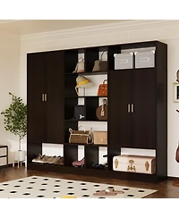 Homsee Black multifunctional wardrobe with storage compartments, bedroom Armoire, Closet