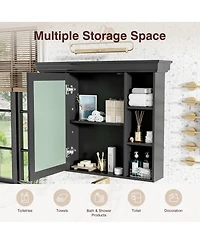 Casainc 35" x 28" Wall Mounted Medicine Cabinet with Mirror Door and 6 Open Shelves, Modern Bathroom